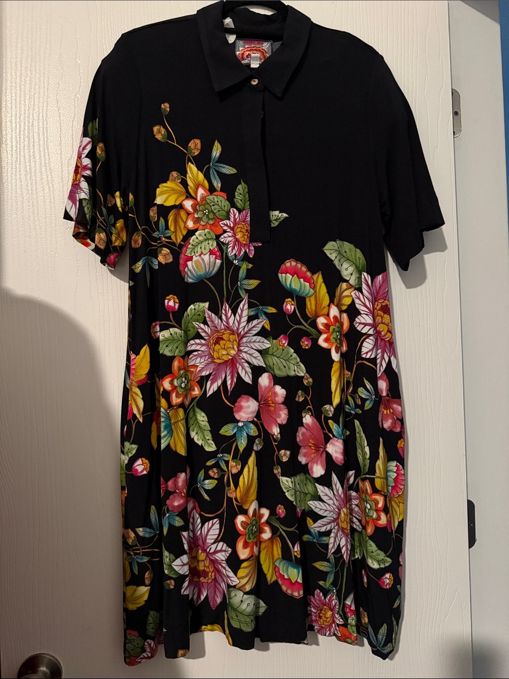 Johnny Was Black Floral Mini Dress with Multicolor Blooms - Picture 1 of 7